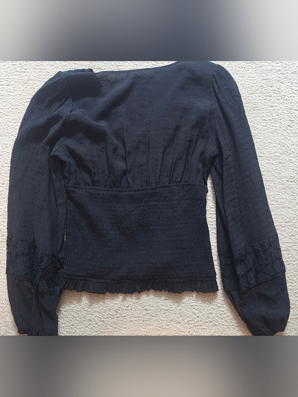 NWOT Promesa "Romance Me" Lace Smocked Peasant Top in Black - Boho Cottagecore M - Picture 9 of 12